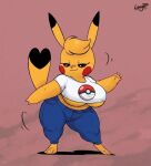  2026 3_toes 5_fingers :3 andromorph anthro areola barefoot bottomwear breasts cleft_tail clothed clothing cosplay_pikachu_(character) cosplay_pikachu_(costume) crop_top crop_top_vest dancing denim denim_bottomwear denim_clothing digital_media_(artwork) dipstick_ears dipstick_tail ear_markings feet female fingers fur furry furry_only generation_1_pokemon head_tuft heart_tail hi_res intersex jeans joaoppereiraus kanna_(joaoppereiraus) markings multicolored_ears multicolored_tail narrowed_eyes nintendo pants pikachu pokeball pokeball_clothing pokemon pokemon_(species) porn_star red_cheeks shirt shortstack signature solo tail tail_markings thick_thighs toes topwear tuft video_games wide_hips 
