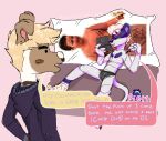 2021 anthro blonde_hair blue_nose body_pillow briefs briefs_only brown_body brown_fur canid canine canis capegloam character_name clip_studio_paint_(artwork) clothed clothing color_coded color_coded_speech_bubble colored_sketch dakimakura dakimakura_pillow dialogue digital_drawing_(artwork) digital_media_(artwork) domestic_cat domestic_dog dot_eyes duo eyebrows facial_piercing felid feline felis floppy_ears folded_ears fur gaming gibby_gibson grey_briefs grey_clothing grey_underwear hair handwritten_text hi_res holding_nintendo_ds holding_stylus hoodie hybrid icarly male mammal marty_(capegloam) nickelodeon nintendo nintendo_ds nintendo_ds_family nonbinary_(lore) nose_piercing nose_ring open_mouth piercing piers_(capegloam) pillow pink_background pink_hair pink_speech_bubble pink_text playing_video_game reptile ring_piercing scalie septum_piercing septum_ring shaded simple_background simple_eyes sketch snake snout speech_bubble tail text topless topwear underwear underwear_only white_body white_fur white_nose white_text yellow_speech_bubble yellow_text