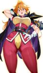  1girl absurdres armor bandeau belt black_belt black_headband blush breasts cape earrings gloves hair_between_eyes headband highres jewelry large_breasts lina_inverse long_hair looking_at_viewer maruyaa_(malya1006) open_mouth orange_hair pants pauldrons red_eyes shirt shoulder_armor slayers smile solo white_gloves yellow_bandeau 
