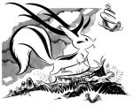  antlers beckyandfrank cloud cloudy_sky commentary creature creature_focus deer_antlers english_commentary falling_leaves fluffy_tail fungi grass horns large_tail leaf log long_pointy_ears marking_on_cheek monochrome mushroom nature no_humans original outdoors plant pointy_ears seed single_vertical_stripe sky spinning squirrel tail traditional_media tree_stump whiskers 