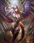  chen_yan claws cleavage clothed clothing dragon female hair hybrid jewelry looking_at_viewer monster monster_girl pink_eyes reign_of_dragons skimpy standing unconvincing_armor wings 
