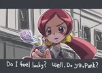  commentary_request dirty_harry english flower_tact h26r hair_ribbon hanasaki_tsubomi heartcatch_precure! necktie parody pink_hair precure red_eyes ribbon solo 
