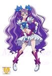  adapted_costume anniversary arm_warmers arudebido boots character_name circlet copyright_name flower frills full_body hair_ribbon hand_on_hip knee_boots long_hair magical_girl midriff milk_(yes!_precure_5) milky_rose mimino_kurumi navel older pink_eyes precure purple_hair ribbon skirt smile solo two_side_up white_background white_skirt yes!_precure_5 yes!_precure_5_gogo! 