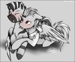  ambiguous_gender collar cutie_mark daxhie duo equine eye_contact friendship_is_magic greyscale licking mammal monochrome my_little_pony nimble_bolt_(character) one_eye_closed open_mouth original_character pegasus tongue tumblr wings zebra 