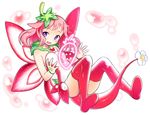  bare_shoulders hair_ornament kaki_s looking_at_viewer open_mouth personification pink_hair purple_eyes puzzle_&amp;_dragons red_legwear smile solo strawberry_dragon_(p&amp;d) tail thighhighs wings 