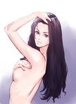  back bad_id bad_pixiv_id black_hair blue_background blue_eyes breasts gradient gradient_background kaburagi_yuki long_hair looking_at_viewer nipples nude original small_breasts solo white_background 