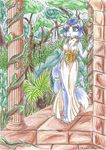  blue_hair canine dress female fox fur grass greenary hair jungle krystal mammal nintendo palace plants shadow-chan star_fox tree video_games vines 