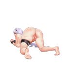  1girl anus anus_peek ass barefoot belt black_lilith_(last_origin) blush bracelet breasts cuffs defeat feet full_body game_asset grey_hair groin_tendon headband highres injury jewelry kakiman kneeling large_breasts last_origin long_hair looking_at_viewer looking_back non-web_source nude official_alternate_costume official_art open_mouth parted_bangs pubic_tattoo pussy self-datamine simple_background skindentation soles solo spanked tattoo thigh_strap thighs toes top-down_bottom-up transparent_background welts yellow_eyes 