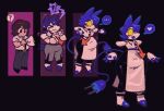  accessory ambiguous_gender anthro apron belt black_background black_legs blue_ears blue_feet blue_fingers blue_hair blue_tail blush bodily_fluids bottomwear cable_tail chibi clothing collared_shirt deltarune ellipsis exclamation_point eyelashes feet grey_bottomwear grey_clothing grey_pants hair happy heart_symbol hi_res human josh_(serafphim) male_(lore) mammal mask_transformation metallic_body navel_outline necktie no_pupils orange_necktie pants pointy_shoes question_mark robot_anthro serafphim shirt short_hair simple_background small_waist solo source_request speech_bubble squiggle_mouth sweat sweatdrop tail tapering_snout tasque_manager topwear transformation transformation_sequence undertale_(series) waitress_uniform white_apron white_clothing white_face white_shirt white_topwear wide_hips yellow_eyes 
