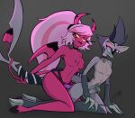  2_penises ahegao anal anal_penetration anthro aquatic areola balls blue_eyes blue_hair blush bodily_fluids breasts chazwick_thurman cloven_hooves collar demon dildo dildo_in_ass dildo_insertion doggystyle dominant dominant_female duo entwined_tails erection female female_penetrating female_penetrating_male fin fish from_behind_position genital_fluids genitals grey_body hair heart_(marking) hellaverse helluva_boss hi_res hooves horn imp looking_at_another looking_at_partner looking_pleasured male male/female male_penetrated markings multi_genitalia multi_penis nude object_in_ass occisorartsnsfw open_mouth pegging penetration penis pink_body pink_hair precum sex sex_toy sex_toy_in_ass sex_toy_insertion shark skinny_anthro skinny_male strapon tail tail_coil tail_grab teeth tongue tongue_out toying_partner verosika_mayday wings yellow_eyes 