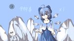  1girl absurdres adapted_costume bad_id bad_pixiv_id blue_eyes blue_hair bow cirno frog frozen frozen_frog hair_bow highres ice short_hair soim touhou wings 