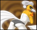  anthro avian back back_turned beak ben300 bent_over bird breasts feathers female ho-oh legendary_pok&#233;mon looking_at_viewer looking_back nintendo pok&#233;mon pok&#233;morph pok&eacute;mon shiny_pok&#233;mon shiny_pokemon solo standing topless underwear video_games white_feathers yellow_eyes 