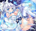  artist_name at_classics blue_eyes bow breasts cleavage hair_bow japanese_clothes large_breasts long_hair marker_(medium) original ribbon sample silver_hair smile snowflakes solo thighhighs traditional_media very_long_hair yuki_onna 