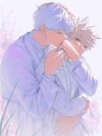  2boys bakugou_katsuki blonde_hair boku_no_hero_academia closed_eyes couple dress_shirt hand_grab hug hug_from_behind husband_and_husband jacket kiss kissing_hand looking_at_another male_focus multicolored_hair multiple_boys necktie red_eyes red_hair scar scar_on_face shirt short_hair spiked_hair split-color_hair suit todoroki_shoto two-tone_hair undodo_0 upper_body wedding_suit white_hair white_jacket white_necktie white_shirt white_suit yaoi 