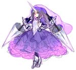  bad_id bad_pixiv_id black_hair blush cloyster dress frilled_dress frills gauntlets gen_1_pokemon greaves hands_on_hips horn lance long_dress personification pokemon polearm purple_dress purple_eyes sketch solo umitsuki veil weapon 