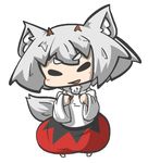  animal_ears bad_id bad_pixiv_id fang inubashiri_momiji inunoko. oni_horns silver_hair tail touhou wolf_ears wolf_tail 