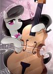  abstract_background black_hair bow_(stringed_instrument) bow_tie cello earth_pony equine female feral friendship_is_magic fur grey_fur hair hooves horse looking_at_viewer mammal musical_instrument my_little_pony necktie octavia_(mlp) playing pony purple_eyes solo yuki-zakuro 