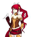  1girl amipiai bird green_eyes long_hair ponytail pyrrha_nikos red_hair rwby skirt solo 