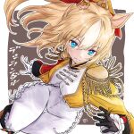  1girl animal_ears asymmetrical_gloves asymmetrical_jacket blonde_hair blue_eyes blush bodysuit breasts closed_mouth commentary_request durandal_(chevalier_fidele)_(umamusume) durandal_(umamusume) ear_covers epaulettes fourragere frilled_bodysuit gloves hair_between_eyes highres horse_ears horse_girl jacket large_breasts long_hair looking_at_viewer mismatched_gloves multicolored_hair panch4989new single_ear_cover solo two-tone_hair umamusume white_bodysuit white_gloves white_hair yellow_jacket 