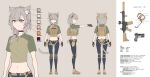 1girl absurdres animal_ears ao_homura bcm_mcmr cat_ears cat_girl cat_tail elly_(project_karibito) glock gun handgun highres holding holding_gun holding_weapon looking_at_viewer medium_hair military open_mouth project_karibito reference_sheet tail weapon 
