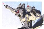 anthro baion_urushi belt black_body black_bottomwear black_clothing black_fur black_pants bottomwear canid canine canis cherry clothed clothing dessert electronics eyes_closed food fruit fur gradient_background hair heart_symbol hi_res holding_microphone holding_object ice_cream long_hair male mammal microphone open_mouth pants pink_tongue plant simple_background solo suspenders tongue topless topless_male tro_pikaru utau white_body white_fur white_hair wolf 