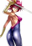  bad_id bad_pixiv_id blue_eyes breasts cutie_honey cutie_honey_(character) dodai_shouji elbow_gloves gloves medium_breasts pink_hair short_hair solo sword unitard weapon wedgie 