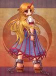  blonde_hair buruma chain cuffs horn hoshiguma_yuugi long_hair red_eyes sankuma see-through skirt smile solo touhou 