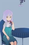  chair copyright_request dress flower glasses ichikawa mole mole_under_eye sitting solo table 