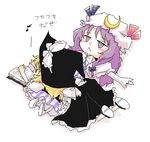  :&lt; blonde_hair book hair_ribbon hat kirisame_marisa kty_(04) lowres lying multiple_girls on_stomach patchouli_knowledge purple_eyes purple_hair reading ribbon touhou witch_hat 