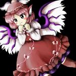  animal_ears bad_id bad_pixiv_id blush_stickers brown_dress clenched_hands dress dutch_angle hat lowres mystia_lorelei official_style parody simple_background solo style_parody tntn touhou wings 