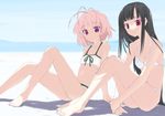  amatsuka_fubuki amatsuka_urara baby_princess barefoot beach bikini black_hair day feet flat_chest kusaka_souji legs long_legs multiple_girls nail_polish outdoors pink_hair purple_eyes red_eyes sitting swimsuit toenail_polish 