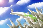  bad_id bad_pixiv_id blue_hair cloud day haradaiko_(arata_himeko) hinanawi_tenshi rock sky solo touhou 