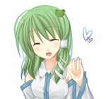  amagu bad_id bad_pixiv_id closed_eyes detached_sleeves green_hair heart kochiya_sanae short_hair smile snake solo touhou waving 