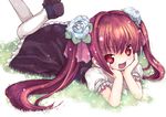  flower hair_flower hair_ornament kiira kooh lying on_stomach pangya pantyhose red_hair solo twintails 