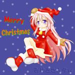  christmas glasses long_hair lucky_star non-web_source pink_hair purple_eyes santa_costume snow solo takara_miyuki 
