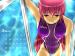  bad_id bad_pixiv_id calendar_(medium) competition_swimsuit copyright_request ikuta_kaoru long_hair one-piece_swimsuit pool red_eyes red_hair solo swimsuit 