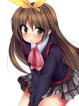  bad_id bad_pixiv_id blush bow crossdressing hairband little_busters! male_focus masayu naoe_riki otoko_no_ko pink_bow plaid plaid_skirt school_uniform skirt solo 