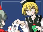  blonde_hair card hat lowres lunasa_prismriver lyrica_prismriver multiple_girls murabito touhou 