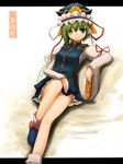  blue_eyes green_hair kokotetsu one_eye_closed rod_of_remorse shiki_eiki solo touhou 