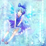  amemura_(caramelo) bad_id bad_pixiv_id blue_dress blue_eyes blue_hair bow cirno dress hair_bow mary_janes shoes short_hair smile solo touhou wings 