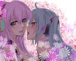  aqua_hair flower hatsune_miku long_hair megurine_luka multiple_girls saliva saliva_trail tears tongue vocaloid yayoi_(egoistic_realism) yuri 