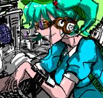 artist_request blue_hair glasses hat headphones highres kawashiro_nitori robot sketch solo touhou two_side_up 