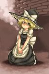  blonde_hair cosplay face harusame_(unmei_no_ikasumi) hat kirisame_marisa kirisame_marisa_(cosplay) lunasa_prismriver sitting smoke solo touhou 