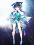  1boy :< \||/ animal_ear_fluff animal_ears aqua_choker aqua_ribbon aqua_shoes aqua_vest arm_at_side bad_id bad_pixiv_id blue_background blue_hair blue_ribbon blue_shirt blue_shorts braid buttons capelet cat_boy cat_ears cat_tail center_frills chain choker closed_mouth commentary crossdressing crossdressing_(mtf) double-breasted double-parted_bangs flipped_hair frilled_capelet frilled_shirt frilled_skirt frilled_sleeves frills frown full_body gloves gradient_hair green_eyes hair_between_eyes hair_ribbon hand_on_own_hip hieihirai high-low_skirt high_heels kneehighs legs_apart long_sidelocks long_sleeves looking_at_viewer male_focus medium_skirt multicolored_hair petite puffy_long_sleeves puffy_sleeves purple_hair ribbon ribbon_choker ryoune_yami see-through_clothes see-through_skirt shirt shoes short_hair_with_long_locks short_shorts shorts sidelocks simple_background single_braid single_vertical_stripe skirt socks solo sparkle sparkle_background standing tail trap two-tone_hair utau vest white_background white_capelet white_gloves white_skirt white_socks 