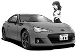  bad_id bad_pixiv_id car greyscale ground_vehicle hand_in_pocket kazuka_tokio long_hair monochrome motor_vehicle original school_uniform serafuku skirt smile subaru_(brand) subaru_brz 