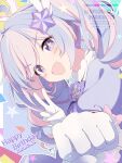  +_+ 1girl absurdres ahoge birthday blue_archive blue_hair commentary_request dated drill_hair furisuku_(gerbera) gloves halo happy_birthday highres holding holding_wand looking_at_viewer multicolored_hair open_mouth pink_hair pink_halo portrait reisa_(blue_archive) reisa_(magical)_(blue_archive) simple_background solo star_(symbol) twin_drills twintails two-tone_hair v wand white_gloves 
