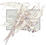  1boy 1girl amamorimori armor breasts cape commentary dynamic_pose feathered_cape female_eshmel_(fire_emblem) fighting_stance fire_emblem fire_emblem:_fortune's_weave highres jewelry lance male_eshmel_(fire_emblem) medium_breasts polearm serious short_hair thighhighs untranslatable_commentary weapon white_armor white_cape white_hair yellow_eyes 