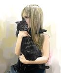  bad_id bad_pixiv_id banned_artist bare_shoulders blonde_hair cat cat_focus green_eyes holding ichihara_yuuki long_hair original 