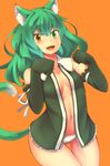  animal_ears elbow_gloves gloves green_hair heterochromia kuromiya long_hair original panties solo tail tamamiya_tami underwear 