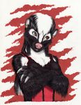  anthro brown_eyes claws clothed clothing crossed_arms ear_piercing female james_m_hardiman mammal onyx(jmh) onyx_(jmh) piercing skunk solo 